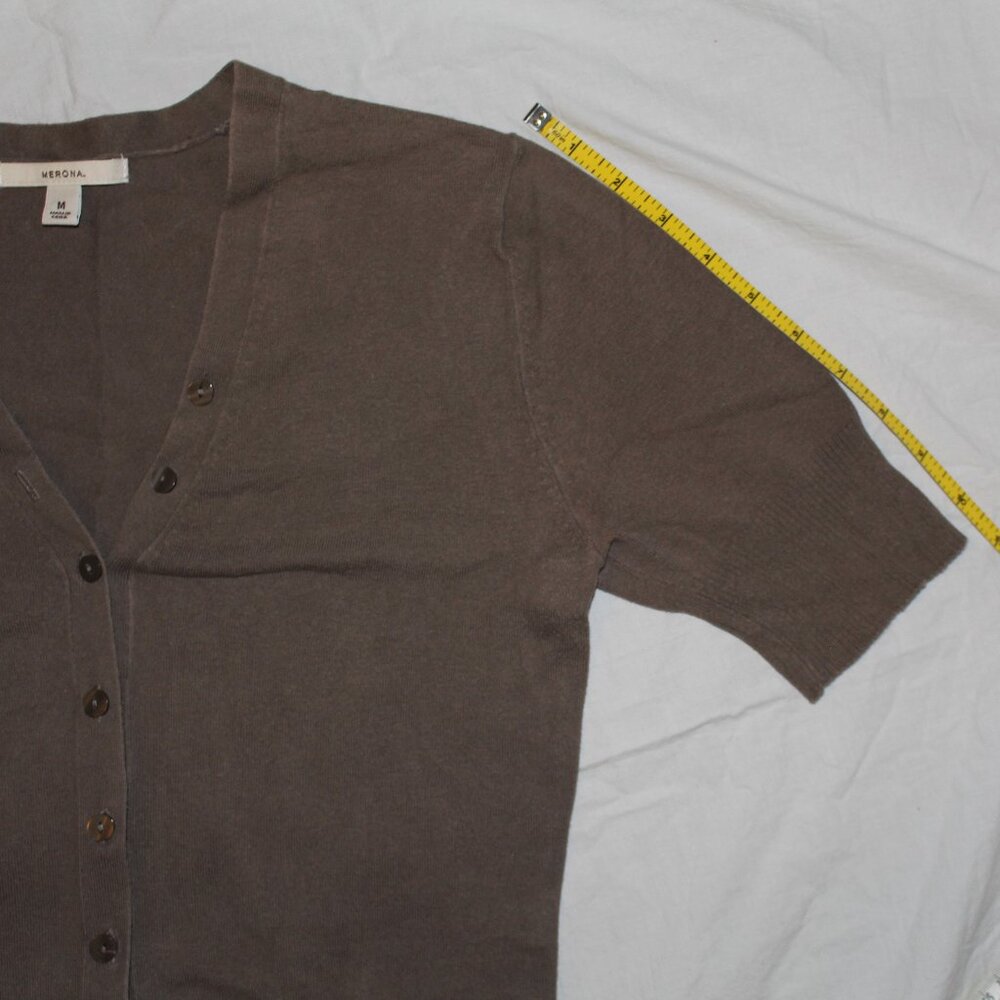 Merona Brand Taupe/Putty Colored Short Sleeve Button Down Cardigan Sweater - Picture 9 of 13